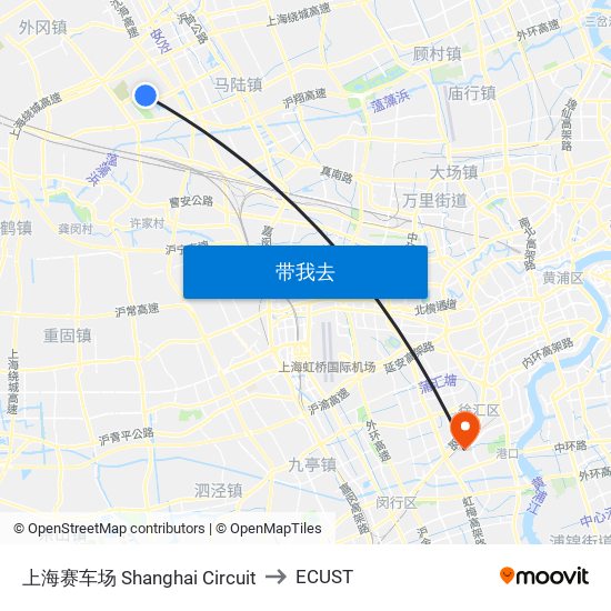 上海赛车场 Shanghai Circuit to ECUST map