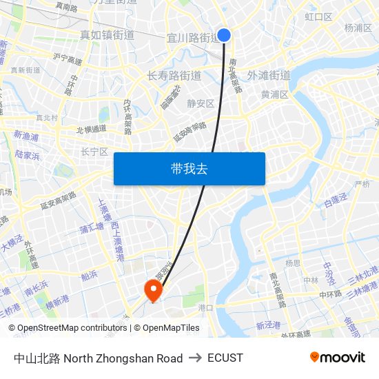 中山北路 North Zhongshan Road to ECUST map