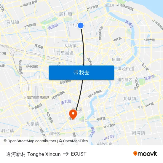 通河新村 Tonghe Xincun to ECUST map