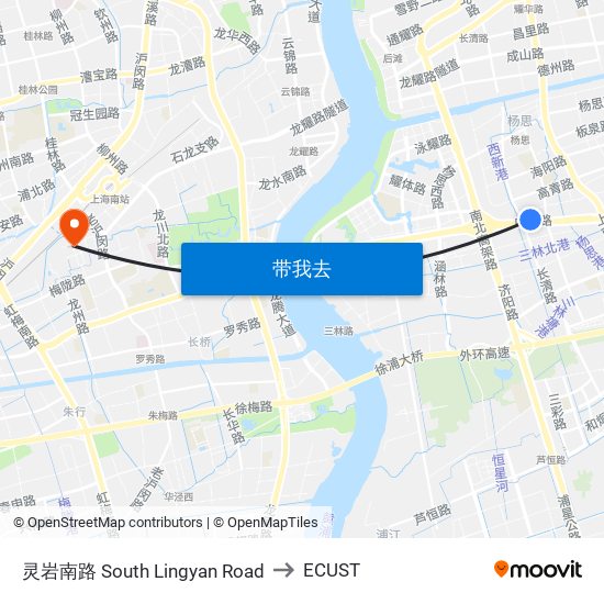 灵岩南路 South Lingyan Road to ECUST map
