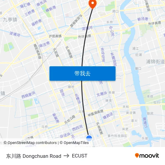 东川路 Dongchuan Road to ECUST map
