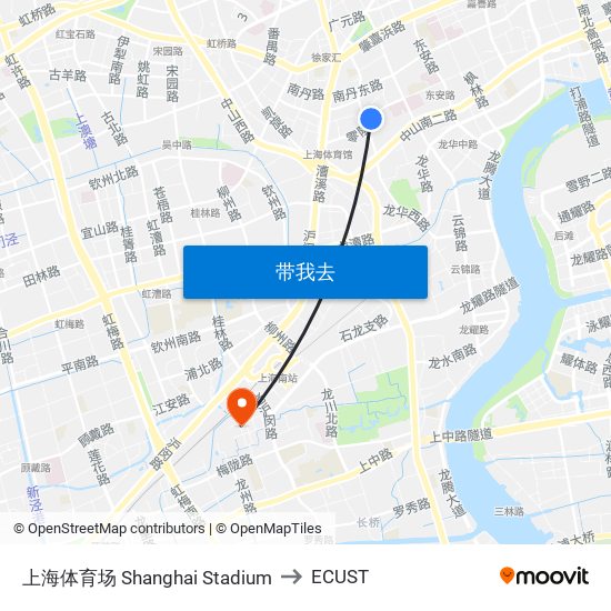 上海体育场 Shanghai Stadium to ECUST map