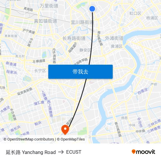 延长路 Yanchang Road to ECUST map