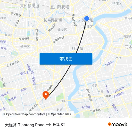 天潼路 Tiantong Road to ECUST map