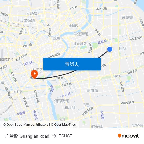 广兰路 Guanglan Road to ECUST map