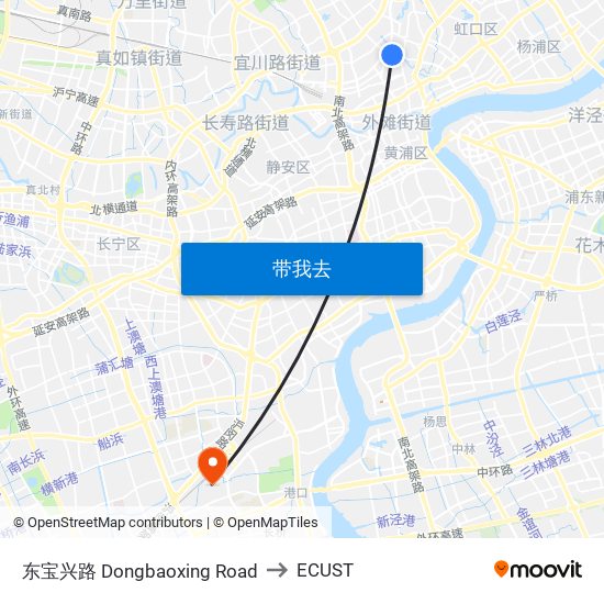 东宝兴路 Dongbaoxing Road to ECUST map