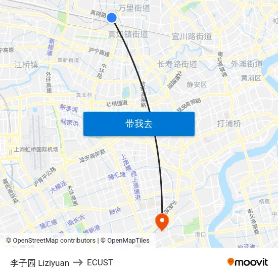 李子园 Liziyuan to ECUST map