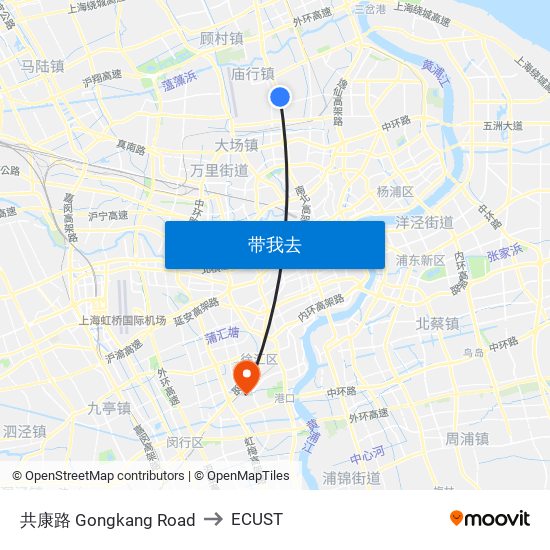 共康路 Gongkang Road to ECUST map