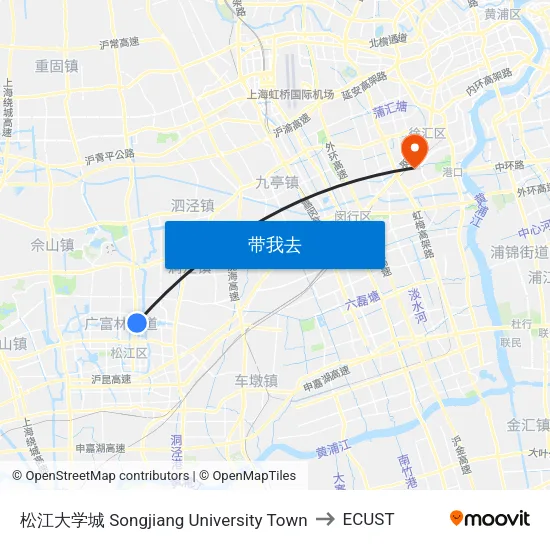 松江大学城 Songjiang University Town to ECUST map