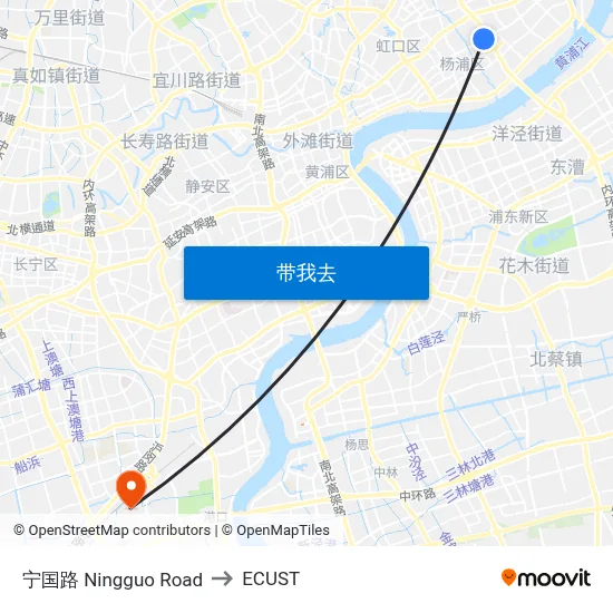 宁国路 Ningguo Road to ECUST map