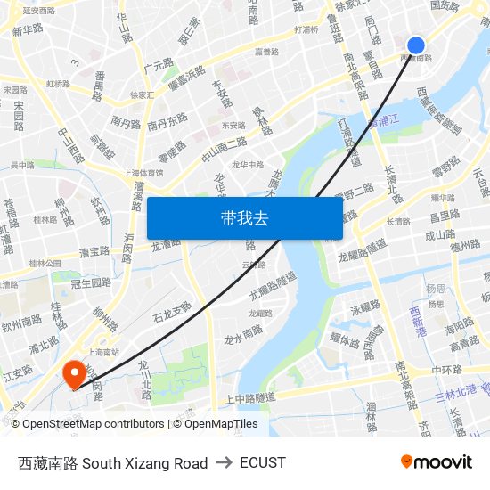 西藏南路 South Xizang Road to ECUST map