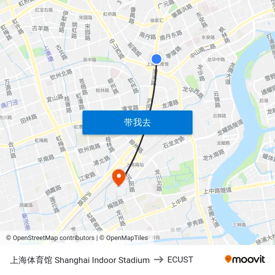 上海体育馆 Shanghai Indoor Stadium to ECUST map