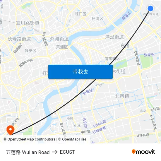 五莲路 Wulian Road to ECUST map