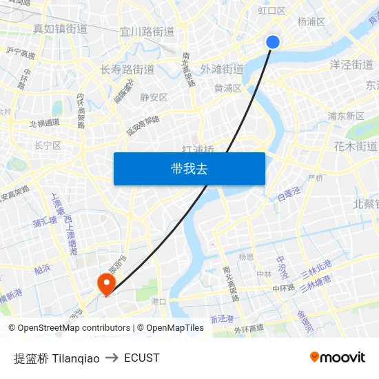 提篮桥 Tilanqiao to ECUST map