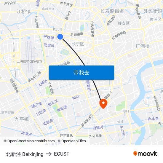 北新泾 Beixinjing to ECUST map