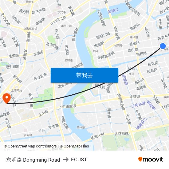 东明路 Dongming Road to ECUST map
