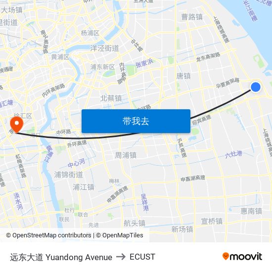 远东大道 Yuandong Avenue to ECUST map