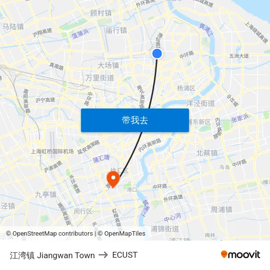 江湾镇 Jiangwan Town to ECUST map