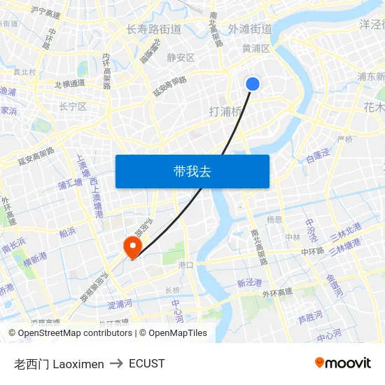 老西门 Laoximen to ECUST map