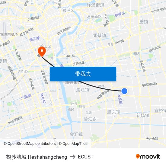 鹤沙航城 Heshahangcheng to ECUST map