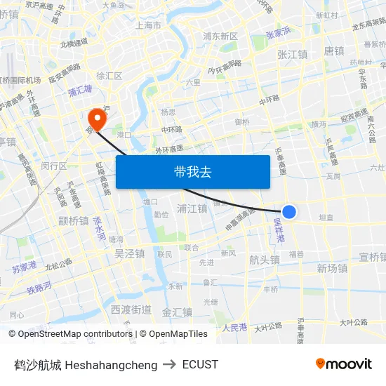 鹤沙航城 Heshahangcheng to ECUST map