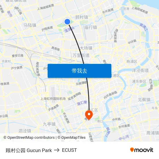顾村公园 Gucun Park to ECUST map
