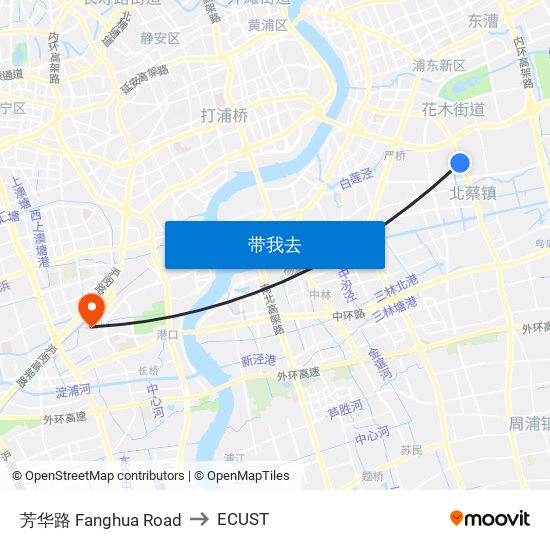 芳华路 Fanghua Road to ECUST map