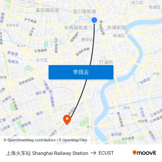 上海火车站 Shanghai Railway Station to ECUST map