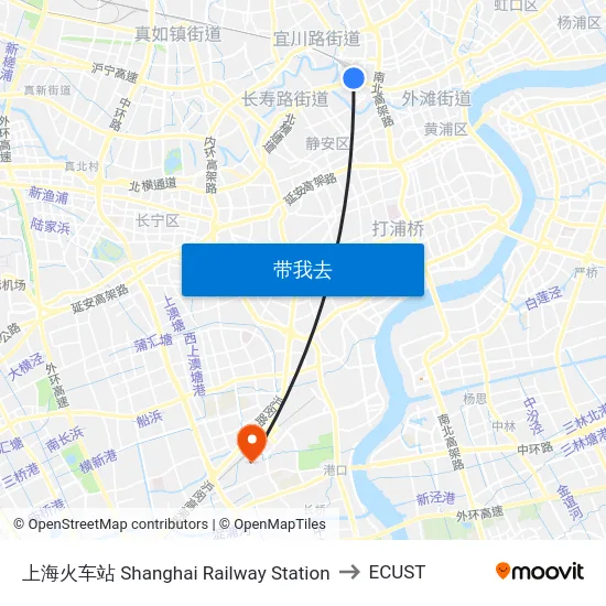 上海火车站 Shanghai Railway Station to ECUST map