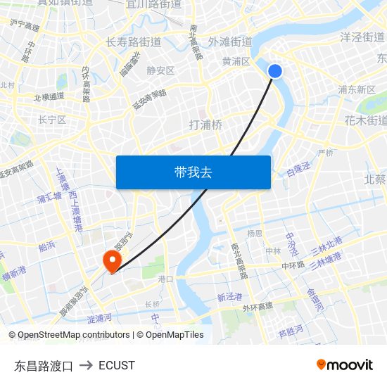 东昌路渡口 to ECUST map