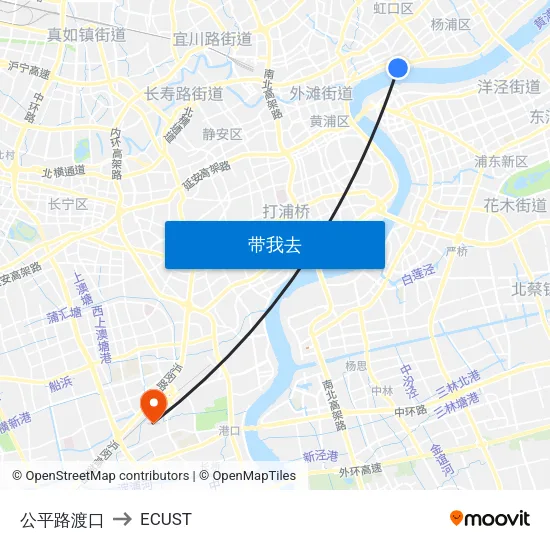 公平路渡口 to ECUST map