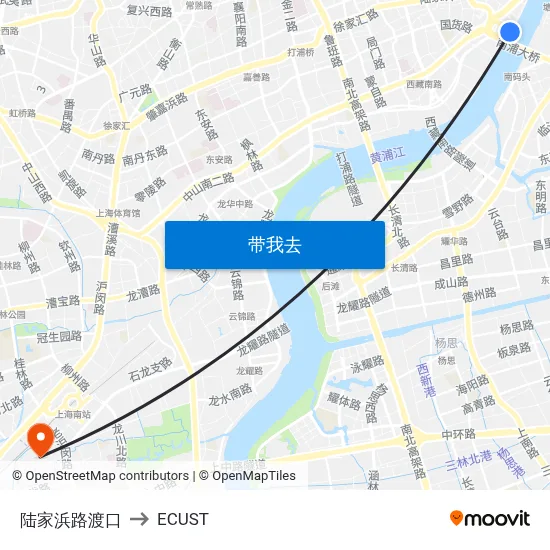 陆家浜路渡口 to ECUST map