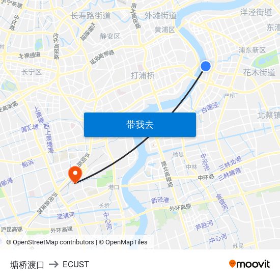 塘桥渡口 to ECUST map