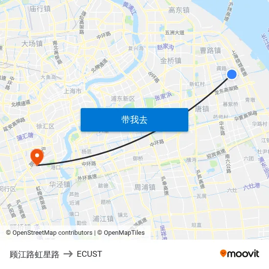 顾江路虹星路 to ECUST map