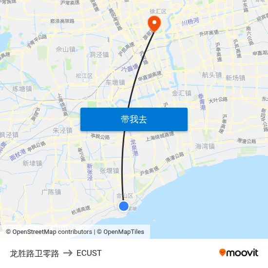 龙胜路卫零路 to ECUST map