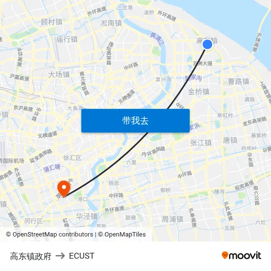 高东镇政府 to ECUST map