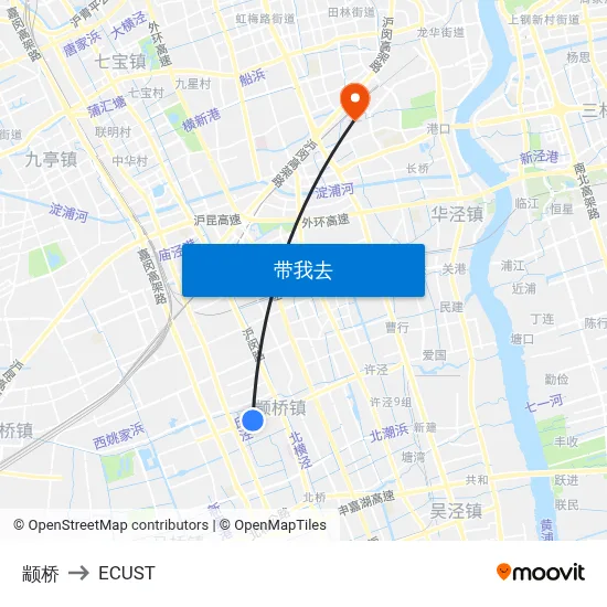颛桥 to ECUST map