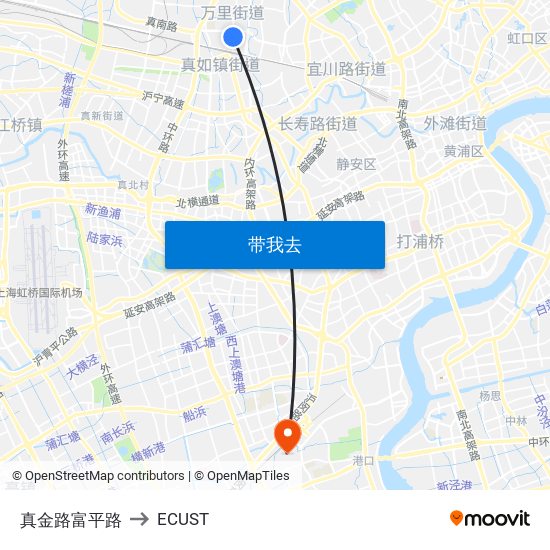 真金路富平路 to ECUST map