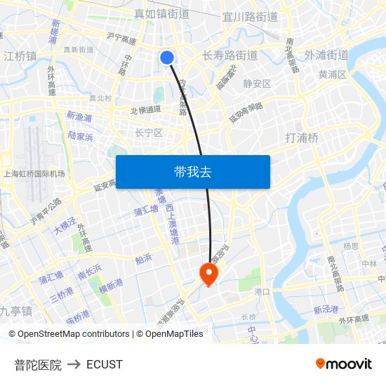 普陀医院 to ECUST map