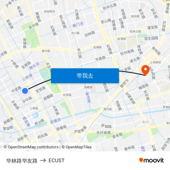 华林路华友路 to ECUST map