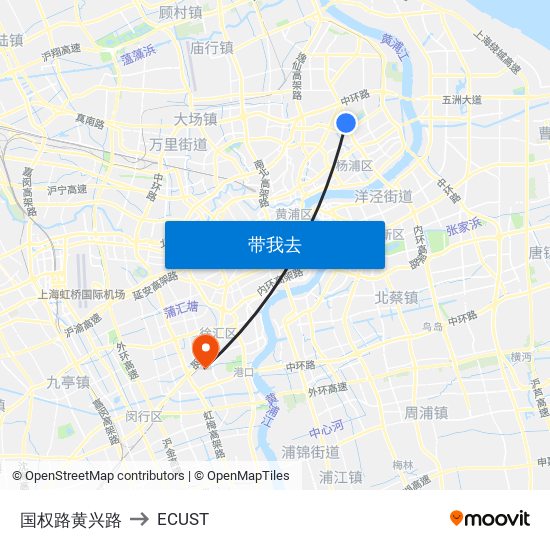 国权路黄兴路 to ECUST map