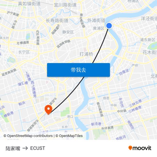 陆家嘴 to ECUST map