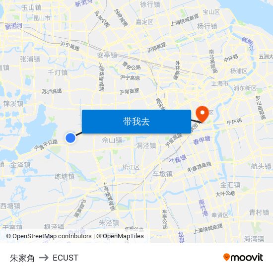 朱家角 to ECUST map