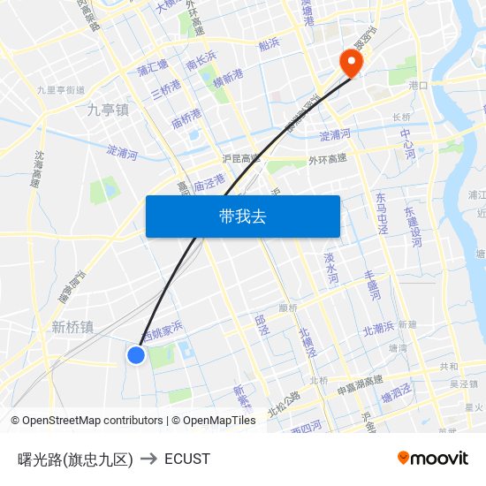 曙光路(旗忠九区) to ECUST map