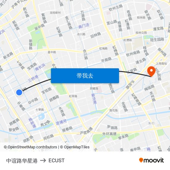 中谊路华星港 to ECUST map