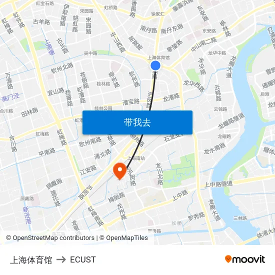 上海体育馆 to ECUST map