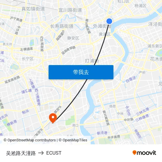 吴淞路天潼路 to ECUST map