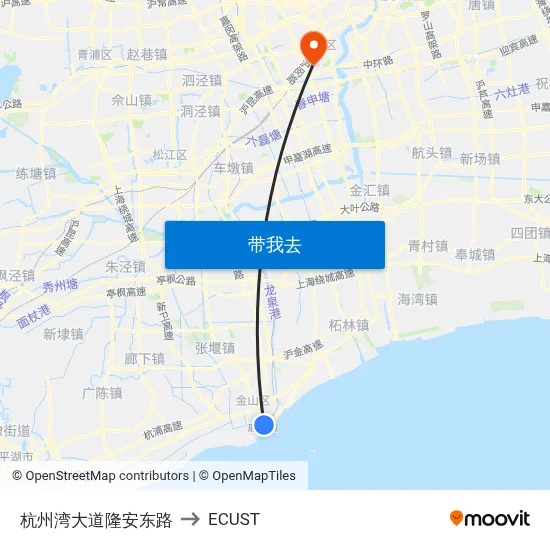 杭州湾大道隆安东路 to ECUST map