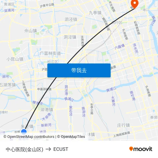 中心医院(金山区) to ECUST map