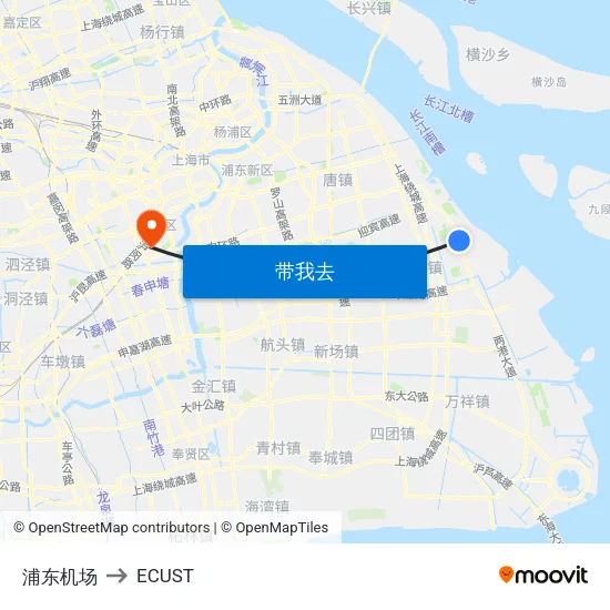 浦东机场 to ECUST map